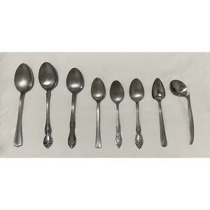 Unbranded Spoons Set 8pc Silver Mixed Styles Grapefruit Curved Floral Vintage